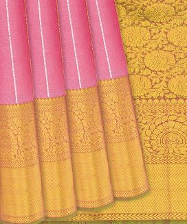 Peach Handloom Kanchipuram Silk Saree With Chevron Motifs
