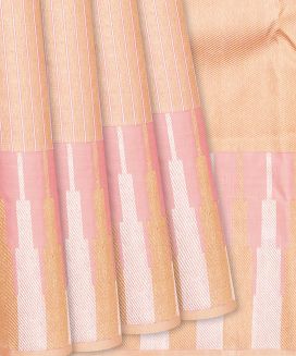 Light Peach Handloom Kanchipuram Silk Saree With Stripes
