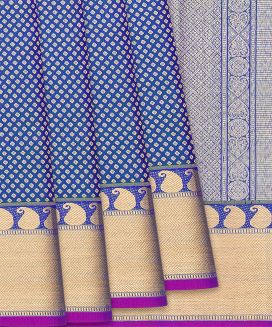 Peacock Blue Handloom Kanchipuram Silk Saree With Diamond Motifs