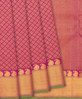 Pink Handloom Kanchipuram Silk Saree With Diamond Motifs