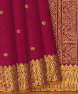 Crimson Handloom Kanchipuram Silk Saree With Kamalam Motifs
