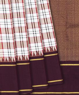 Multi Colour Handloom Kanchipuram Korvai Silk Saree With Checks