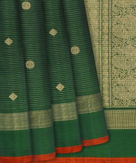 Bottle Green Handloom Kanchipuram Vairaoosi Silk Saree With Chakaram Motifs