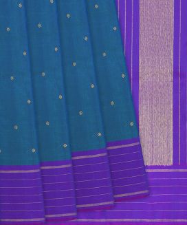 Peacock Blue Handloom Kanchipuram Silk Saree With Kamalam Motifs