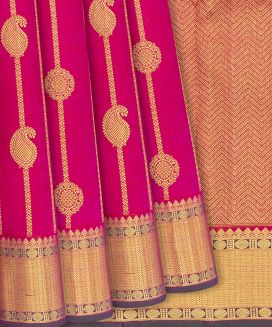 Hot Pink Handloom Kanchipuram Silk Saree With Mango Motif Stripes
