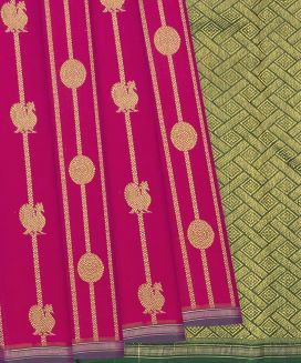 Pink Handloom Kanchipuram Silk Saree With Annam Motif Stripes