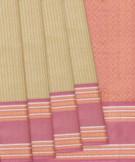 Sage Green Handloom Kanchipuram Korvai Silk Saree With Stripes