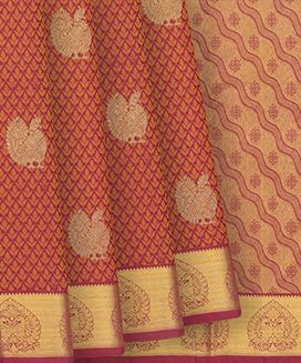 Crimson Handloom Kanchipuram Silk Saree With Annam Zari Buttas