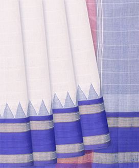 White Handloom Rasipuram Cotton Saree WIth Contrast Ganga Jamuna Silk Border