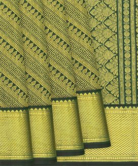 Bottle Green Handloom Kanchipuram Silk Saree With Greek Key Motifs