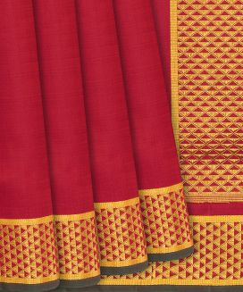 Red Handloom Plain Kanchipuram Nine Yards Silk Saree