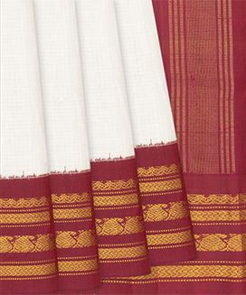 White Handloom Gadwal Cotton Saree With Contrast Border
