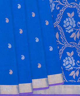 Blue Handloom Uppada Silk Saree With Mango Motif Buttas
