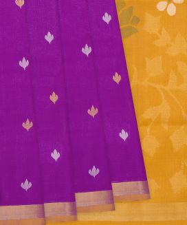 Purple Handloom Uppada Silk Saree With Floral Motif Buttas
