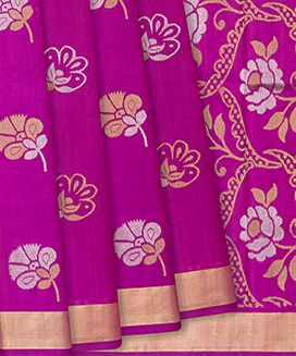 Hot Pink Handloom Uppada Silk Saree With Floral Motif