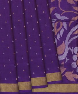 Purple Handloom Uppada Silk Saree With Droplet Motifs
