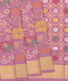 Lilac Handloom Uppada Silk Saree With Meenakari Floral Motifs
