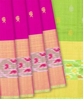 Hot Pink Handloom Uppada Silk Saree With Mango Motifs
