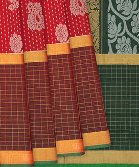Red Handloom Uppada Silk Saree With Paisley Motifs
