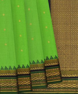 Neon Green Handloom Gadwal SICO Saree With Kamalam Motifs 

