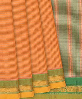 Orange Handloom Gadwal Cotton Saree With Stripes
