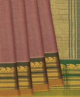 Dusty Pink Handloom Gadwal Cotton Saree With Stripes
