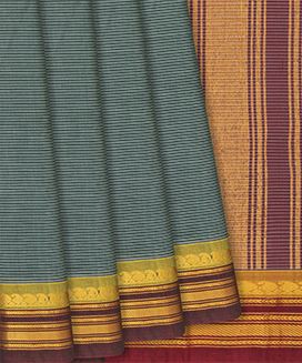 Green Handloom Gadwal Cotton Saree With Stripes 
