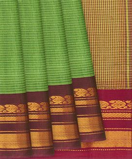 Light Green Handloom Gadwal Cotton Saree With Stripes 
