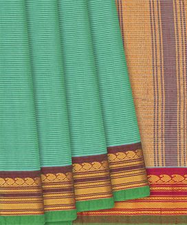 Aquamarine Handloom Gadwal Cotton Saree With Stripes