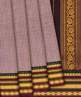 Brown Handloom Gadwal Cotton Saree With Checks