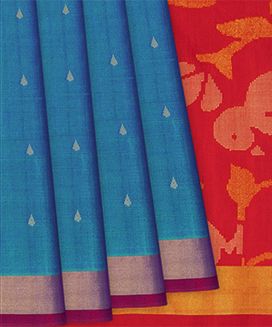 Sky Blue Handloom Uppada Silk Saree With Floral Motifs