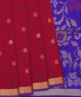 Red Handloom Uppada Silk Saree With Leaf Motifs
