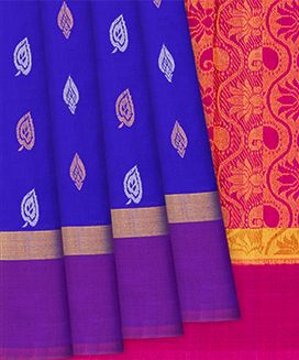 Blue Handloom Uppada Silk Saree With Floral Motif Buttas
