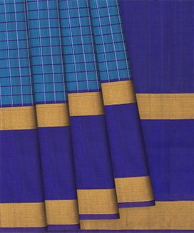 Blue Handloom Uppada Silk Saree With Checks
