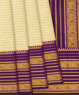 Sandal Handloom Kanchipuram Silk Saree With Stripes
