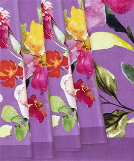 Lavender Printed Crepe Silk Saree With Floral Prints