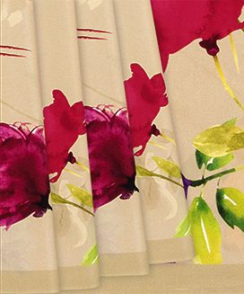 Beige Printed Crepe Silk Saree With Floral Prints