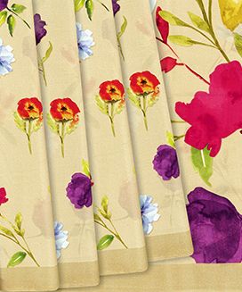 Sandal Printed Crepe Silk Saree With Floral Motif Prints
