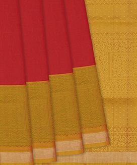 Red Handloom Soft Silk Saree With Floral Motifs In Border