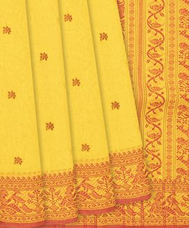 Yellow Handloom Bengal Cotton With Floral Buttas
