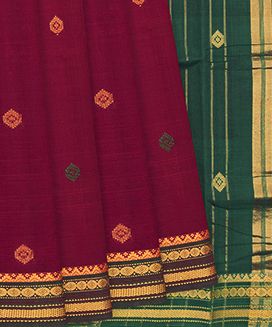 Crimson Handloom Kadapa Cotton Saree With Floral Motifs