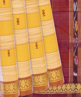 Yellow Handloom Kadapa Cotton Saree With Checks
