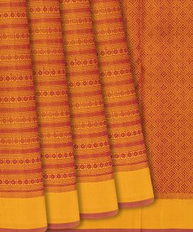 Mustard Handloom Kanchipuram Silk Saree With Traditional Motifs
