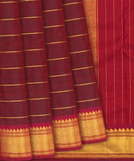 Maroon Handloom Kanchipuram Silk Saree With Beldari Stripes