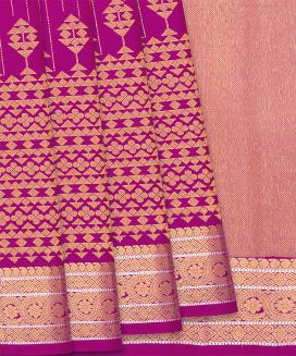 Hot Pink Handloom Kanchipuram Silk Saree With Zari Stripes
