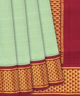 Mint Green Handloom Kanchipuram Nine Yards Korvai Silk Saree
