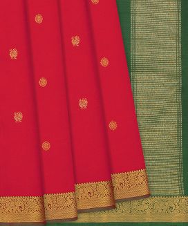 Red Handloom Kanchipuram Silk Saree With Annam Chakaram Motifs