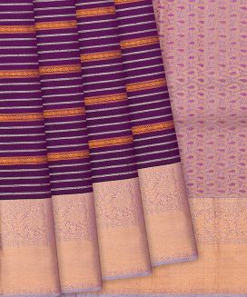 Magenta Handloom Kanchipuram Silk Saree With Zari Stripes