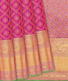 Pink Handloom Kanchipuram Silk Saree With Floral Jaal Motifs
