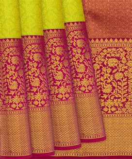 Green Handloom Kanchipuram Korvai Silk Saree With Floral Motifs
